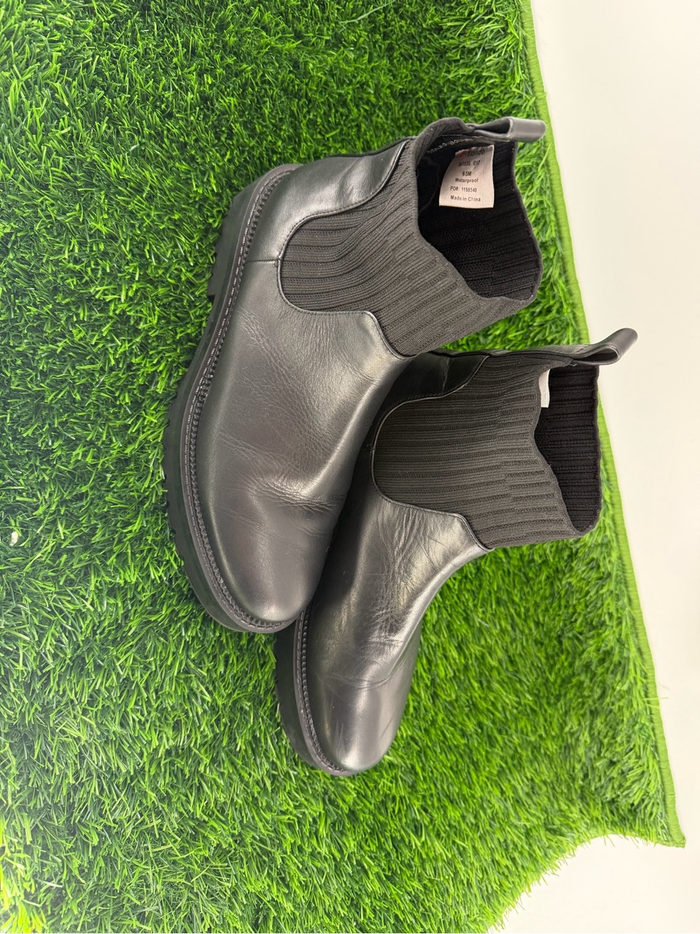Blondo Black Leather Sock Boot with Rib Knit Collar - Picture 4 of 9